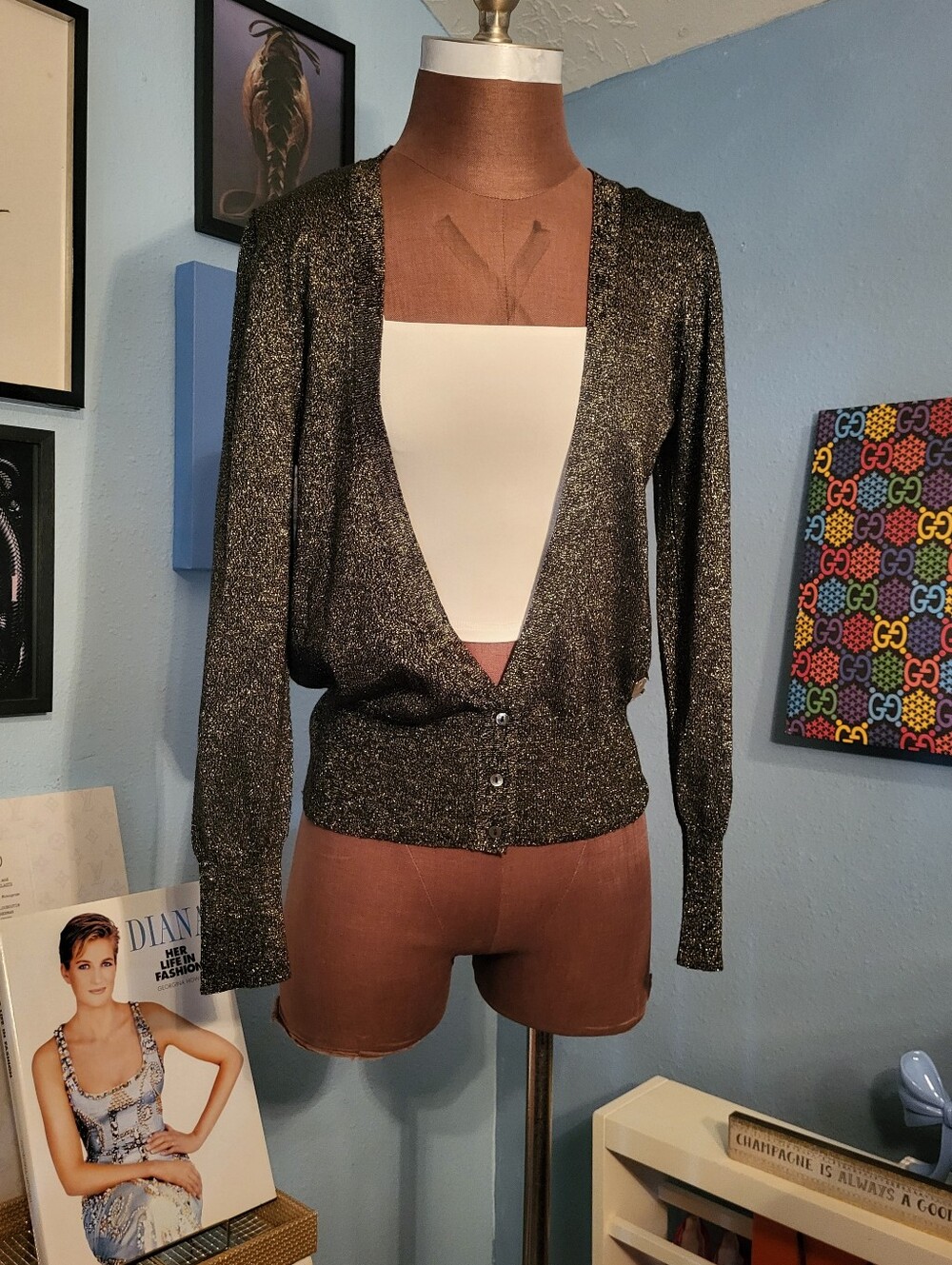 MCM Vintage Black/Gold  Lurex Cardigan Sweater